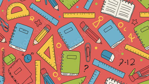 Colorful Seamless Pattern of School Supplies and Stationery