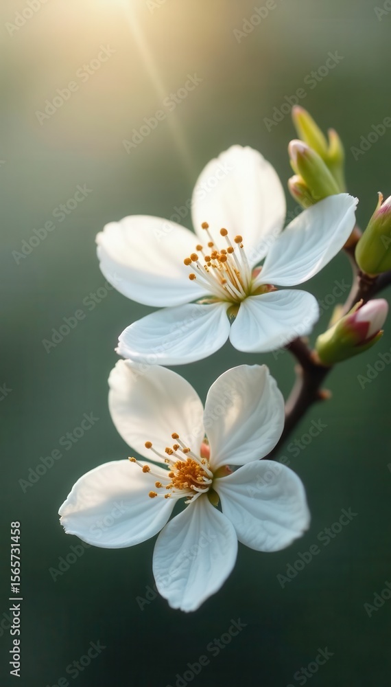 Obraz premium Delicate white blossoms, soft focus, ample space , bloom, invitation