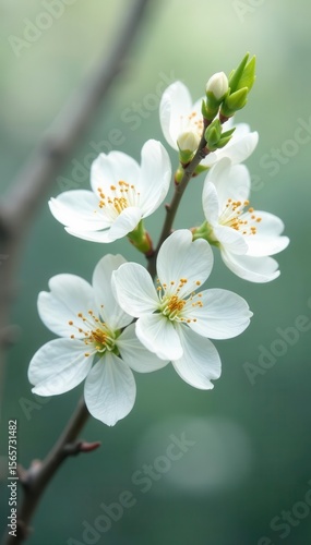 Delicate white blossoms, soft focus, ample space , floral background, botany, spring