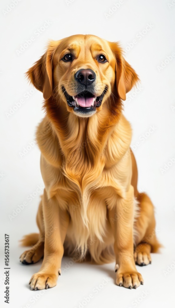Obraz premium Golden retriever, relaxed pose, white background, isolated, furry