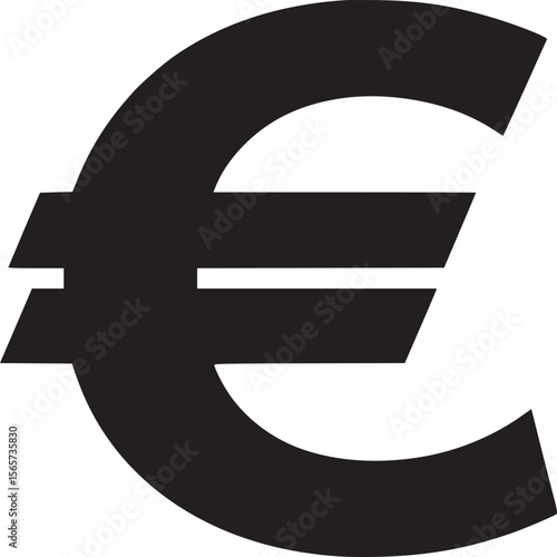 A bold black euro symbol on a white background representing european currency and financial transactions