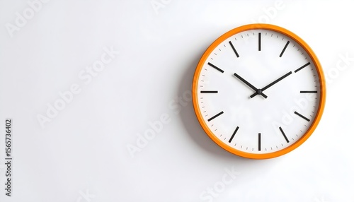 Wallpaper Mural Bright Orange Wall Clock on White Wall. Interior Design Mockup Torontodigital.ca