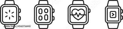 Four Black and White Smartwatch Icons with Different Display Symbols wearable technology