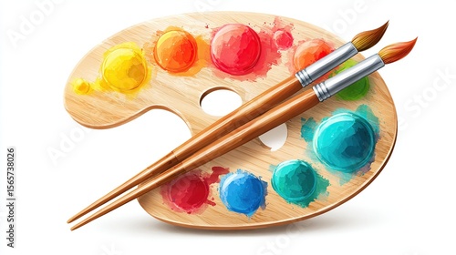 Wallpaper Mural Wood-grain artist's palette with colorful paint and paintbrushes Torontodigital.ca