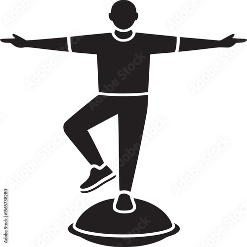 Silhouette of a person balancing on a bosu ball with arms outstretched for stability and balance training