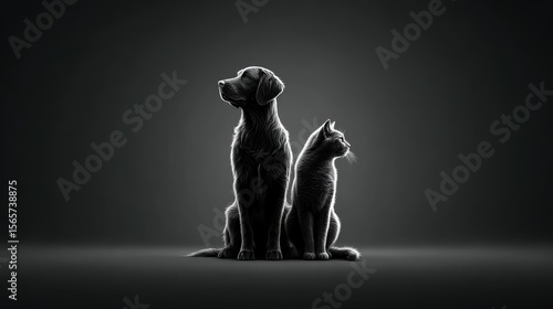 Silhouettes of a dog and cat standing back to back, representing loyalty and companionship