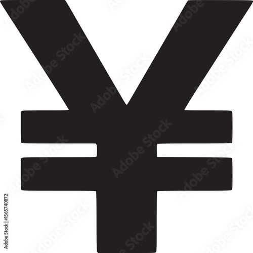 A black yen or yuan currency symbol isolated on a white background in a minimalist style design