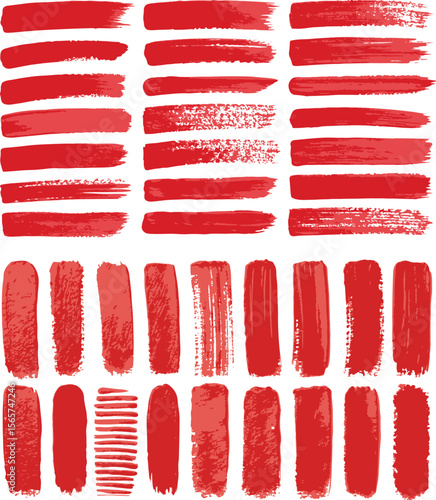 Collection of red paint brush strokes in horizontal and vertical orientation