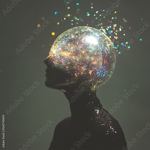 human head silhouette as a crystal ball 