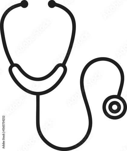 An outline icon stethoscope around a neck with white background.