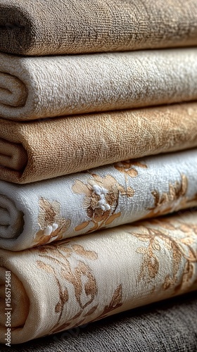 Elegant layered fabric texture in beige and off-white tones, showcasing refined textile patterns and luxury restraint with a soft, sophisticated finish