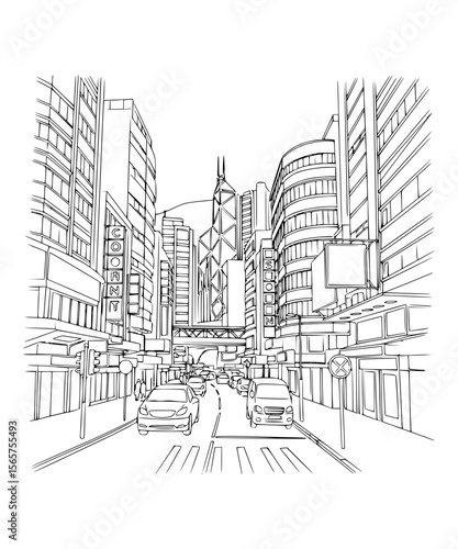 Line Art of Lan Kwai Fong, Hong Kong
