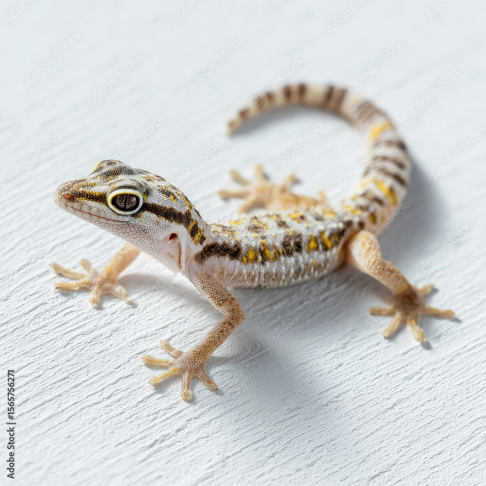Obraz premium A close-up of a vibrant lizard on a textured white surface, showcasing its unique patterns and colors