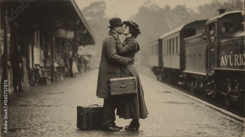 Farewell at the Train Station in Early 1900s