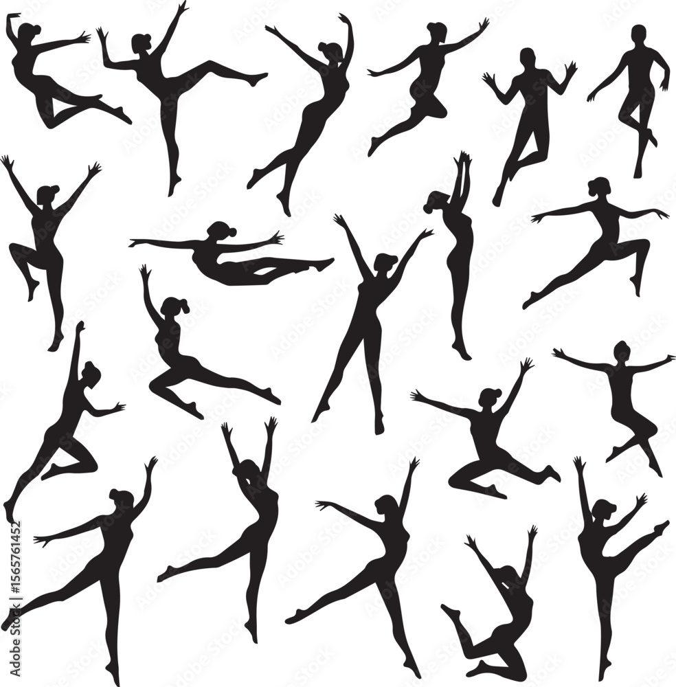 Obraz premium Silhouettes depicting strong and beautiful swimmers dancing underwater