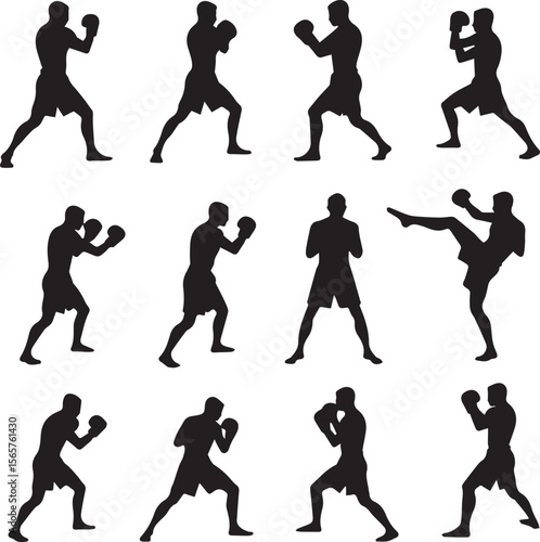 Wallpaper Mural Silhouettes depicting fighting stances of Thai boxers Torontodigital.ca