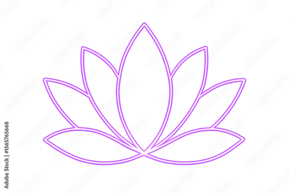 Fototapeta premium Glowing purple neon lotus illuminating transparent backdrop, symbolizing meditation and inner peace