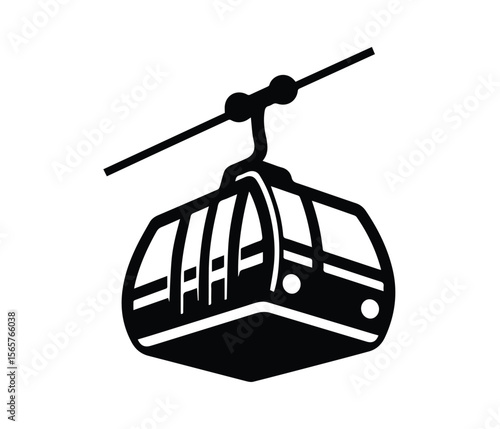 Cable car silhouette icon, gondola lift black vector illustration on Transparent background