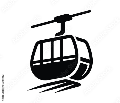 Cable car silhouette icon, gondola lift black vector illustration on Transparent background