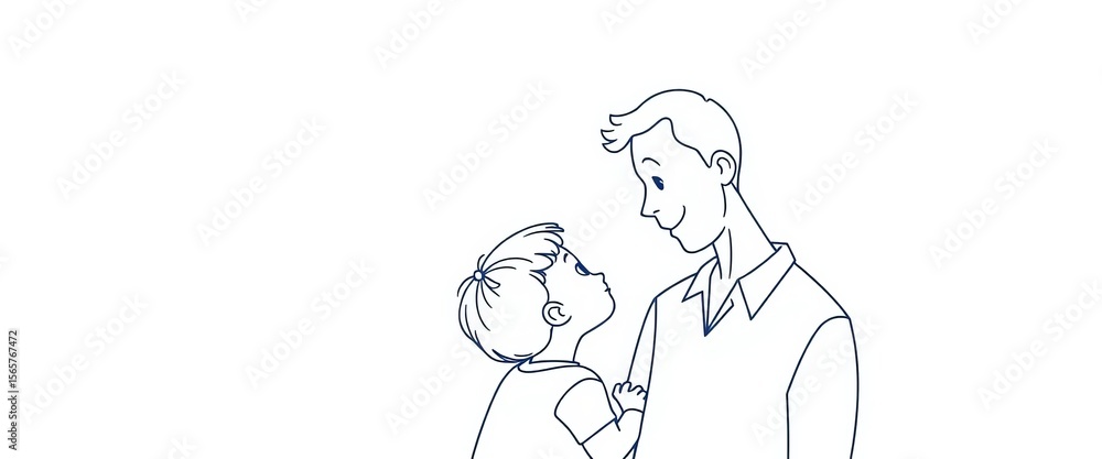 Single line drawing of a parent and child discussing future aspirations, happy Father's Day, outline, celebration Single line drawing of a parent and child discussing future aspirations, happy Father's Day, outline, celebration
