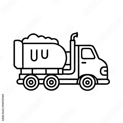 Septic tank truck outline icon for sewage system maintenance and waste removal concept. Minimalist line graphic vector symbol