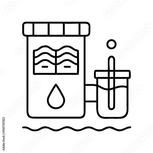 Septic tank with liquid measurement, wastewater treatment system. Concept of household sewage. Vector icon for plumbing business, service