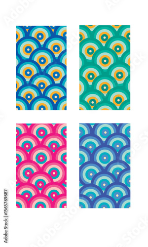 fondo vertical con diseño de medios círculos de colores en patron con degradado 