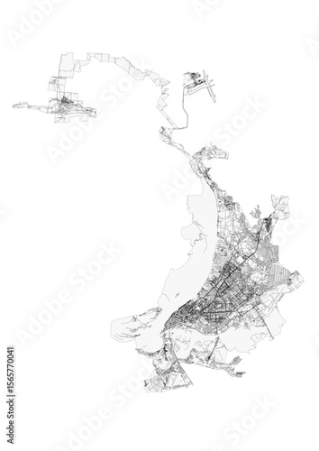 Vector map of Samara, Russia, specifically highlighting its extensive highway network. The focus is on the intricate road infrastructure within the city's urban landscape.