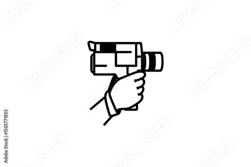 Hand holding a video camera recorder on a selfie stick. Filming vlogs or news content. Pixel perfect icon
