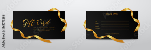 Luxury Black Gift Card with Golden Ribbon for Premium Voucher or Gift Certificate