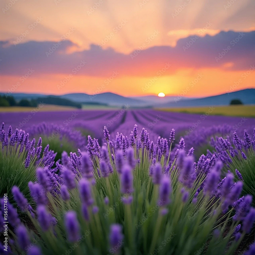 Fototapeta premium lavender field at sunset