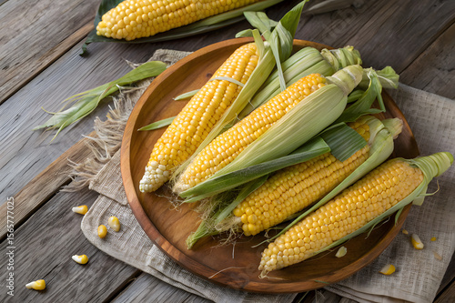 Freshly picked corn on the cob from above