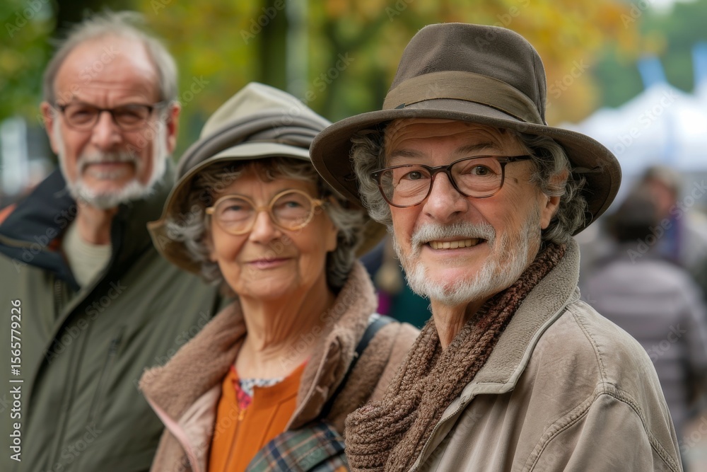 Portrait of a senior couple in the autumn park. Selective focus. Portrait of a senior couple in the autumn park. Selective focus.