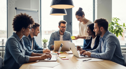 Diverse Team of Young Professionals it support on Project Using Laptops