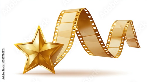 and keywords for the image, based on your request

 Golden Star Icon with Winding Film Strip, symbolizing excellence in cinema