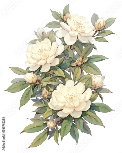 Wallpaper Mural Hand drawn botanical illustration, delicate black and white line art depicting lush leaves and flowers, isolated on pure white background, high resolution vintage style botanical drawing, Torontodigital.ca