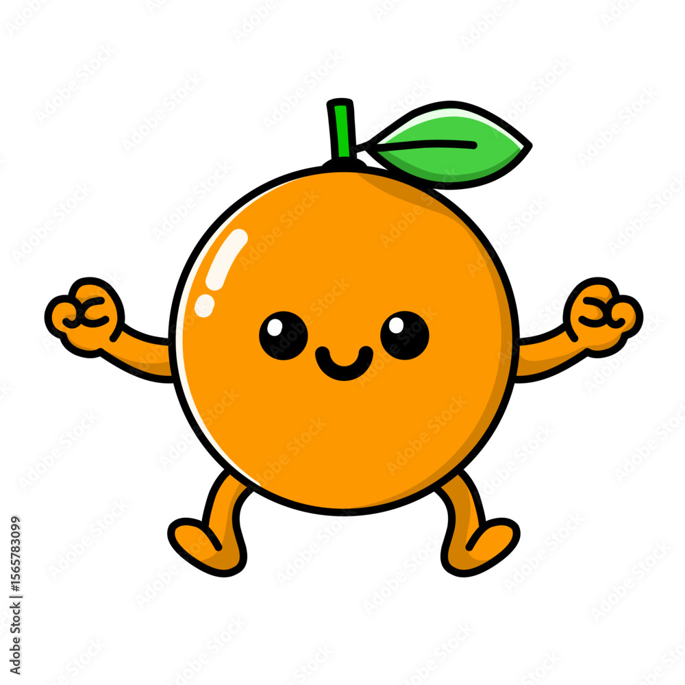 Obraz premium orange fruit cartoon character with smiling expression, orange icon, orange logo, great as sticker or emot.