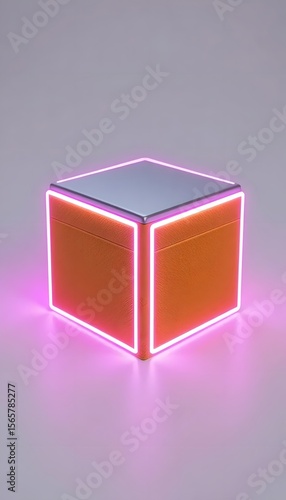 Neon-Outlined Square Present Box for Modern Packaging Mockups