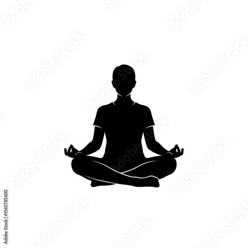 Silhouette of a person in a meditative pose with crossed legs and hands in mudra position centered view