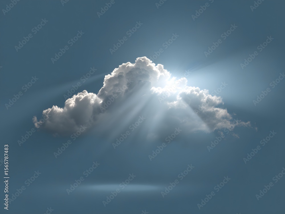Naklejka premium A breathtaking image of a fluffy cloud bathed in sunlight against a vibrant blue sky, creating a scene of peace.