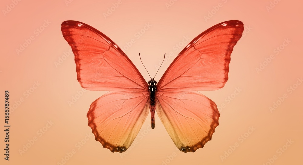 Obraz premium Gradient Butterfly Wings with Amber to Coral Ombre on a Soft Peach Backdrop