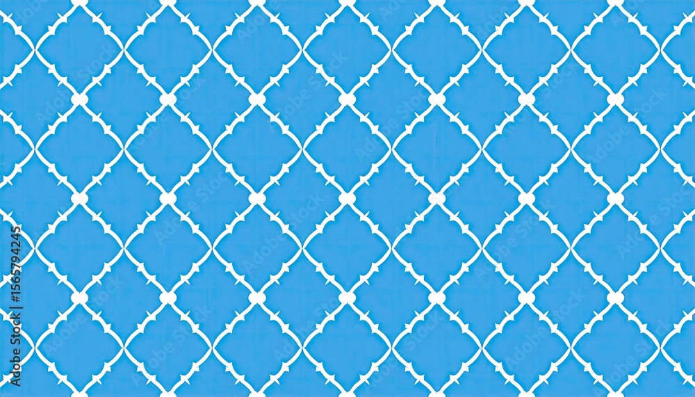Fototapeta premium Repeating Quatrefoil And Circle Pattern On A Bright Blue Background