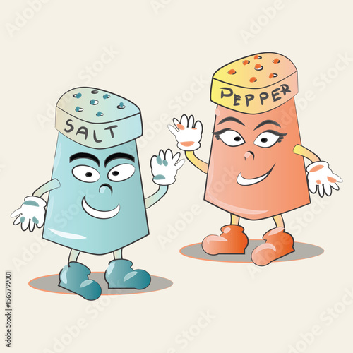 Vintage Salt and Pepper Mascot Vector Illustration