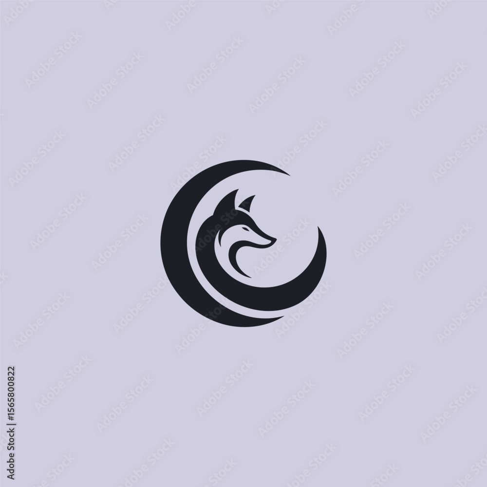 Naklejka premium Jackal and moon logo in clean and mystical silhouette design.