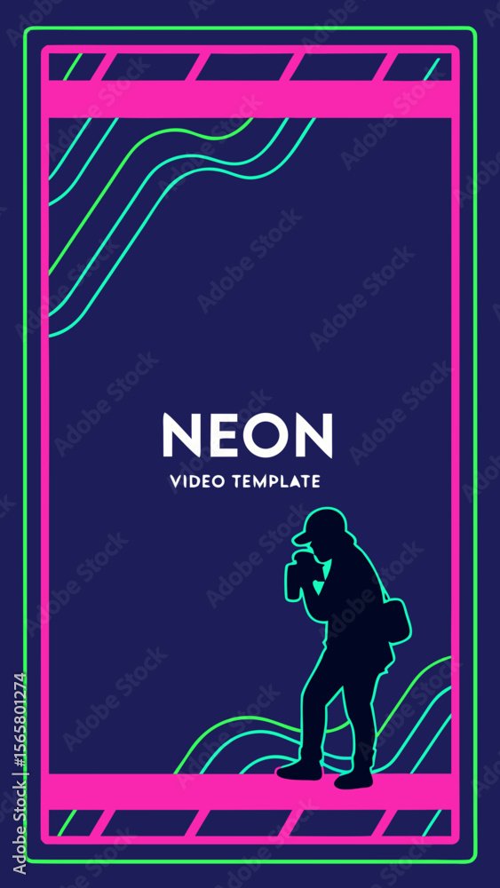 Obraz premium Modern Neon Video Template for Social Media with Text Area and Face Placeholder