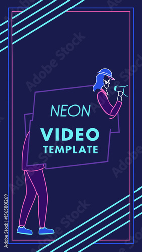 Modern Neon Video Template for Social Media with Text Area and Face Placeholder