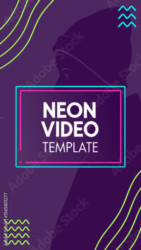 Modern Neon Video Template for Social Media with Text Area and Face Placeholder