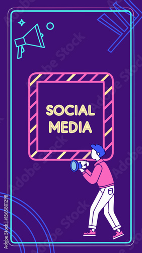 Modern Neon Video Template for Social Media with Text Area and Face Placeholder