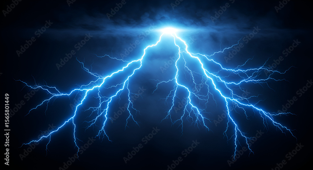 Dramatic display of blue lightning strikes against a dark ominous backdrop Dramatic display of blue lightning strikes against a dark ominous backdrop