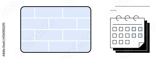 Blue brick wall pattern beside a simple calendar with spirals and dates. Ideal for themes thumbs up planning, organization, resilience, structure, strategy, goal setting, and productivity. Clean flat